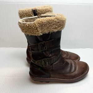 El Naturalista Brown Leather Shearling Cuff Mid-Calf Boots size 6-6.5